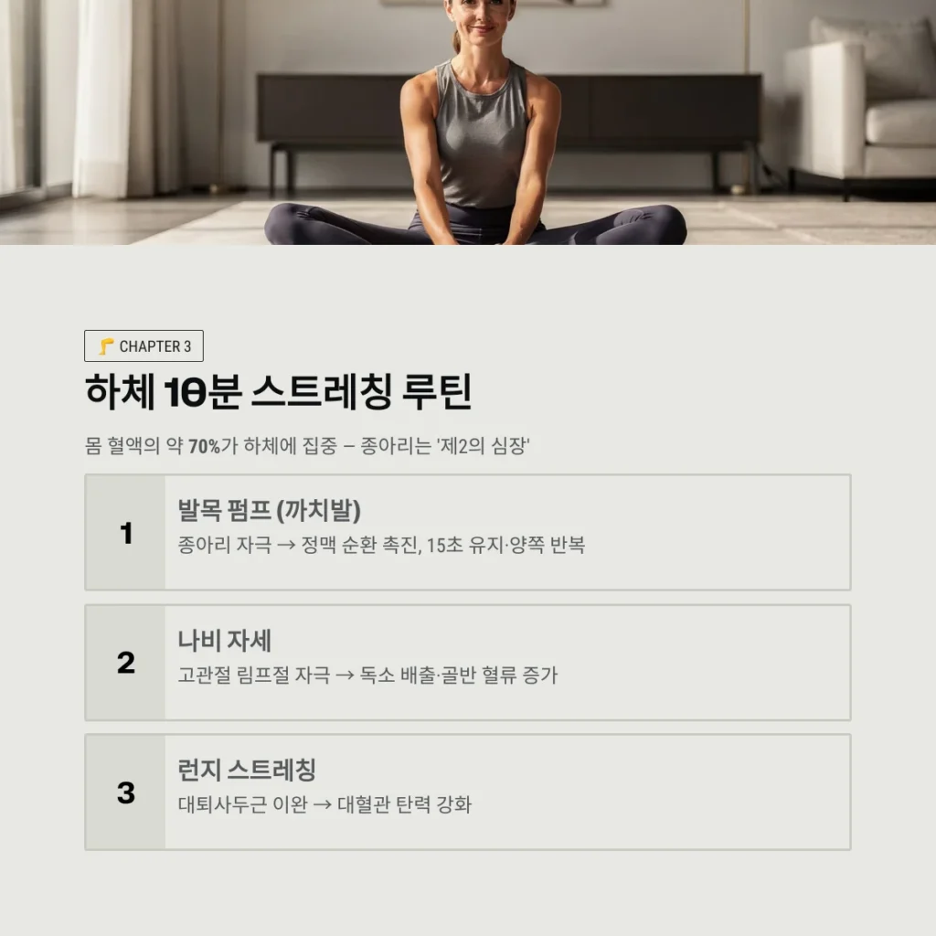 집에서 하는 10분 스트레칭: 혈관 탄력을 높여 심혈관 건강을 지키는 비결 4 하체 10분 스트레칭 루틴